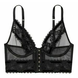 VS Luxe sexy liquid satin mesh lace velvet black bralette set